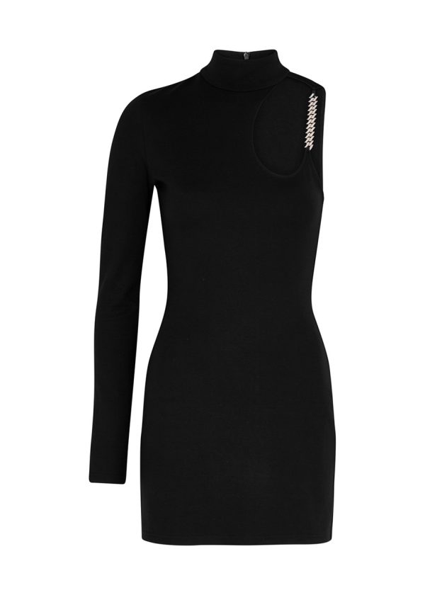 David Koma Black Asymmetric Stretch-jersey Mini Dress - Black And Silver - 6