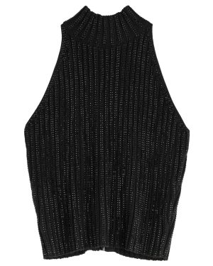David Koma Crystal-embellished Ribbed-knit top - Black - S (UK8-10 / S)