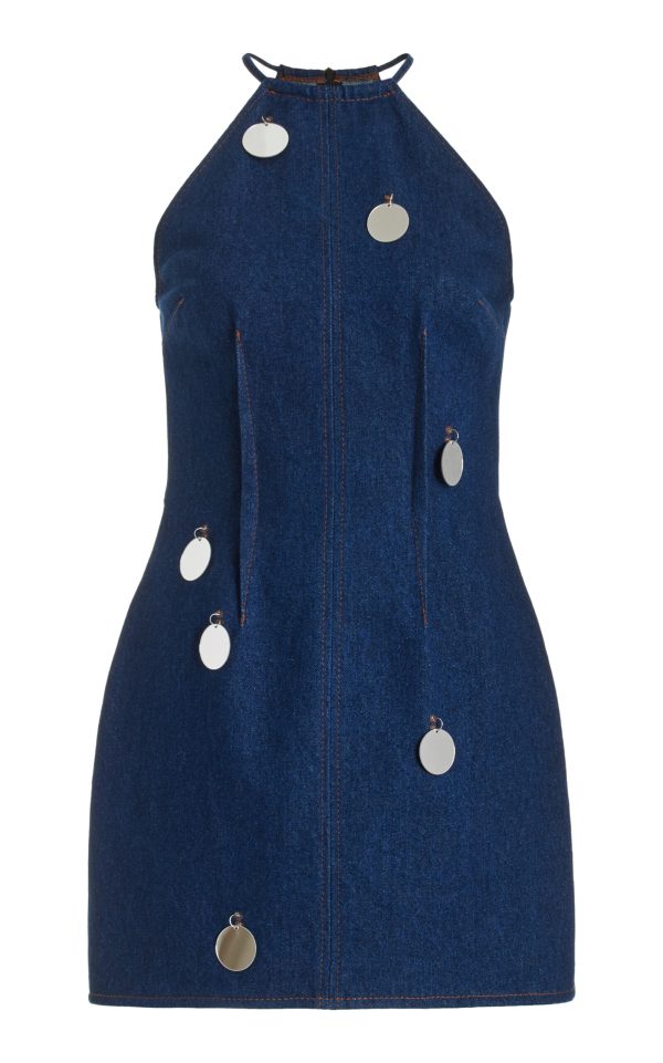 David Koma - Mirror Sequin Denim Mini Dress - Blue - UK 12 - Moda Operandi