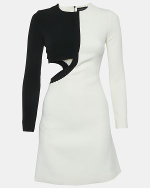 David Koma White Crepe Cut-Out Long Sleeve Mini Dress S