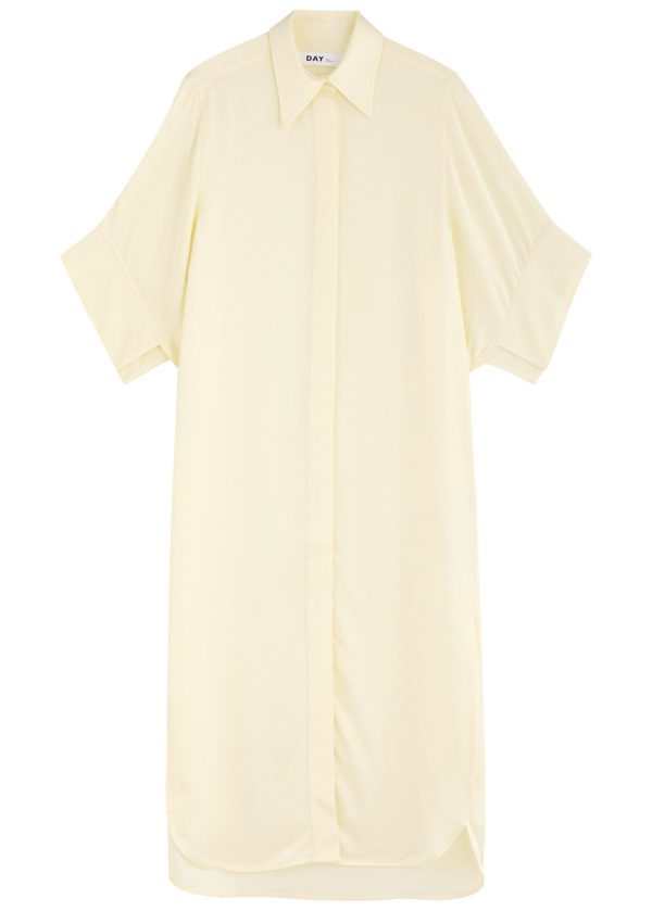 Day Birger ET Mikkelsen Genevieve Satin Midi Shirt Dress - Off White - 38 (UK12 / M)