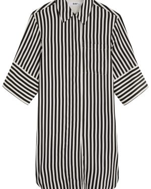Day Birger ET Mikkelsen Noe Striped Satin Midi Shirt Dress - Black - 38 (UK12 / M)