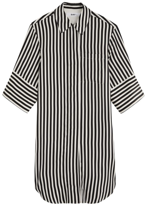 Day Birger ET Mikkelsen Noe Striped Satin Midi Shirt Dress - Black - 38 (UK12 / M)