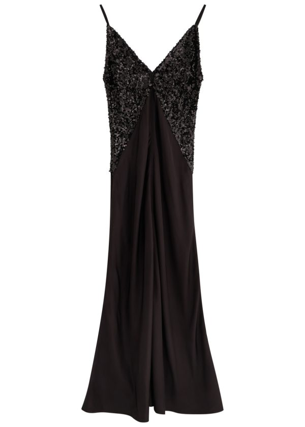 Day Birger ET Mikkelsen Priya Sequin-embellished Satin Midi Dress - Black - 40 (UK14 / L)