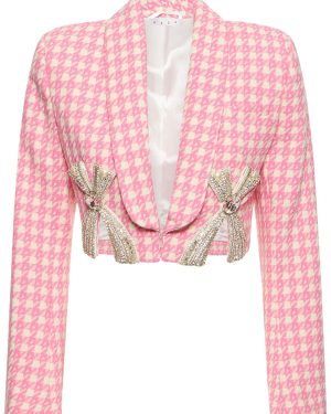 Deco Bow Slit Cropped Wool Blend Blazer
