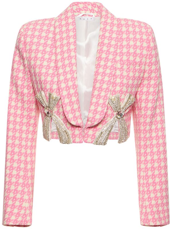 Deco Bow Slit Cropped Wool Blend Blazer