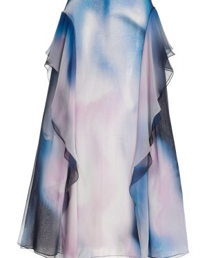 Del Core - Winged Ruffle-Detailed Silk Midi Skirt - Blue - IT 38 - Moda Operandi