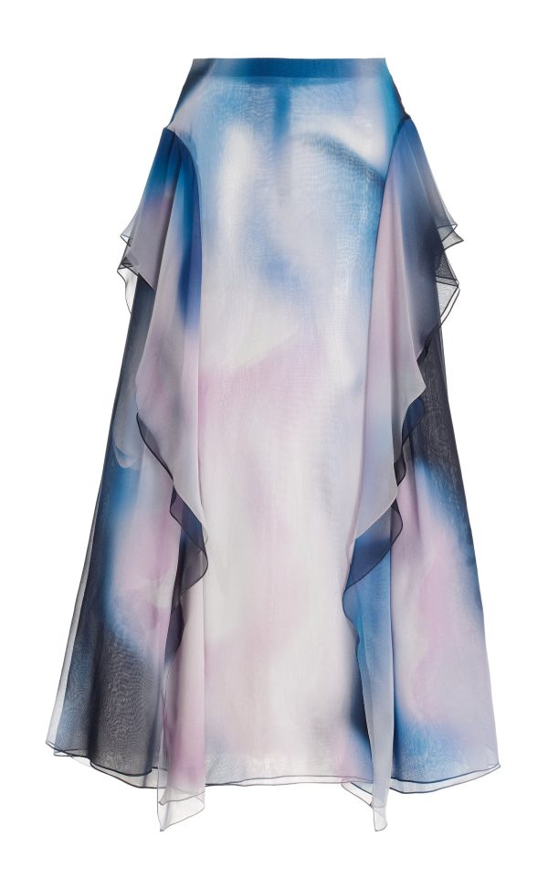 Del Core - Winged Ruffle-Detailed Silk Midi Skirt - Blue - IT 38 - Moda Operandi