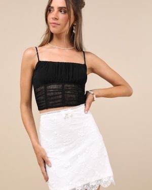 Delightful Decision Ivory Lace Bow Pearl High-Rise Mini Skirt