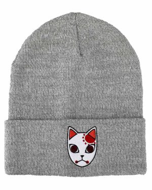 Demon Slayer Fox Mask Embroidered Cuff Beanie for Adults