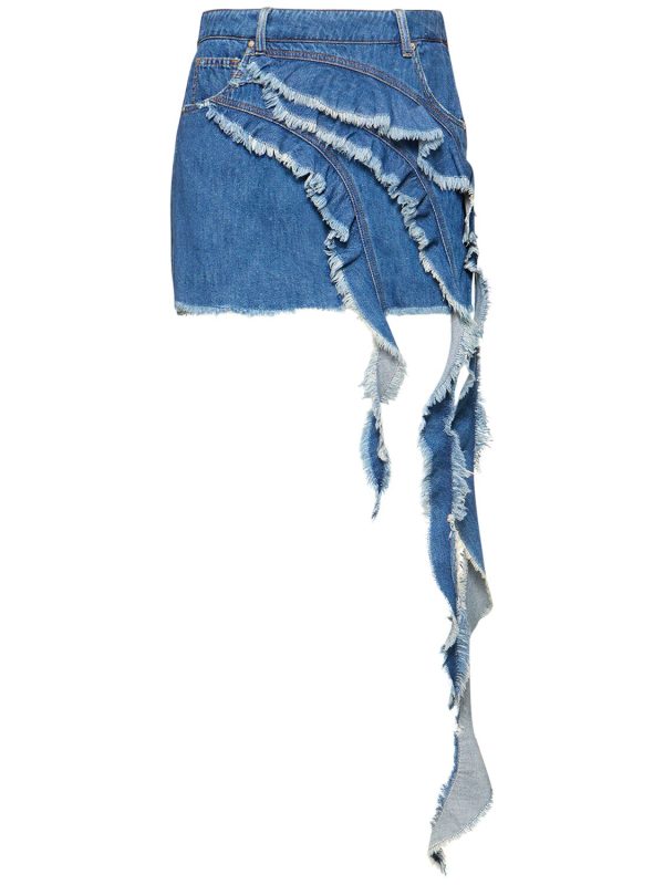 Denim Mini Skirt W/ Ruches