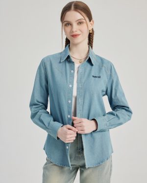 Denim Shacket Turndown Collar Spring Outerwear For Women 2025