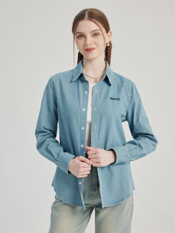 Denim Shacket Turndown Collar Spring Outerwear For Women 2025