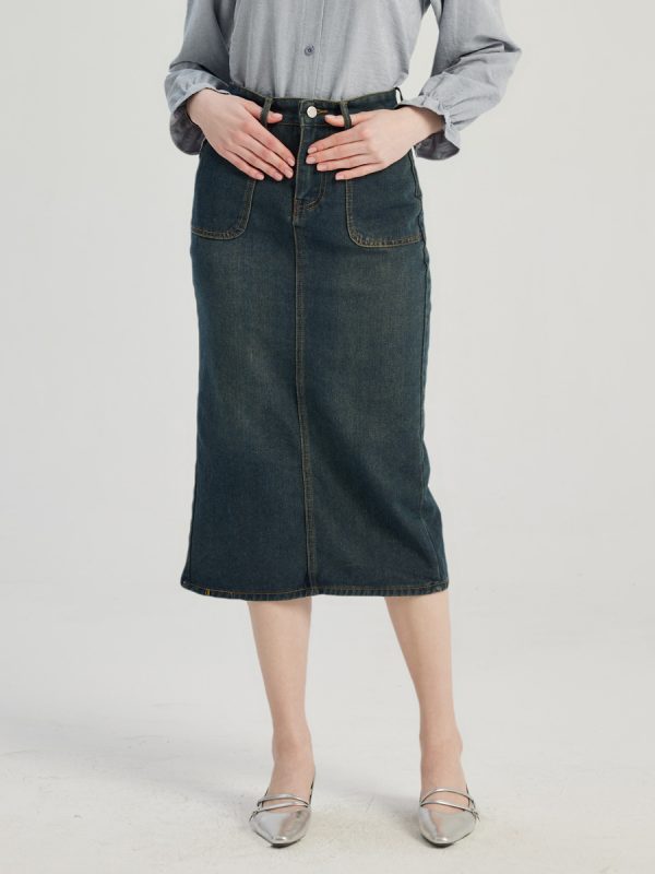 Denim Skirt With Front Pockets Midi Skirt For Women 2025