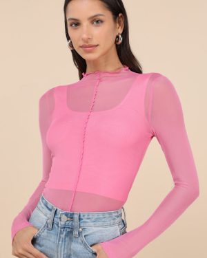Desired Trend Pink Mesh Long Sleeve Top