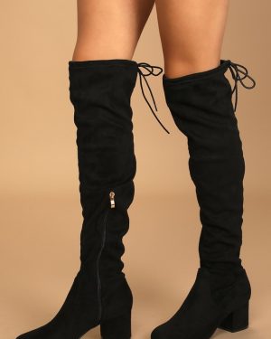 Di Black Suede Over the Knee Boots