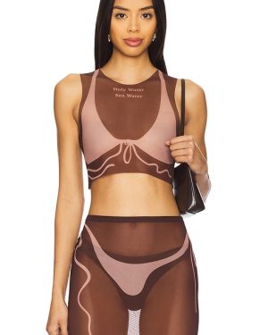 Di Petsa Tan Lines Mesh Crop Top in Brown. Size M, S, XS.