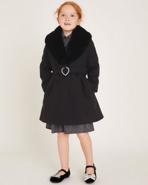 Diamante Belt Shawl Coat Black