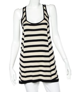 Diane Von Furstenberg Beige & Black Striped Knit Racer Back Tank Top S