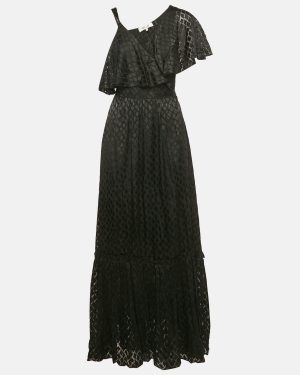 Diane Von Furstenberg Black Chiffon Dobby Wrap Dress S