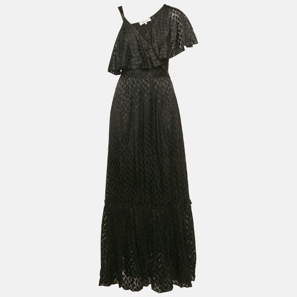 Diane Von Furstenberg Black Chiffon Dobby Wrap Dress S