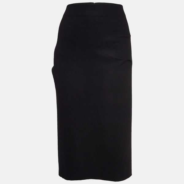 Diane Von Furstenberg Black Wool Pleated Detail Pencil Skirt L