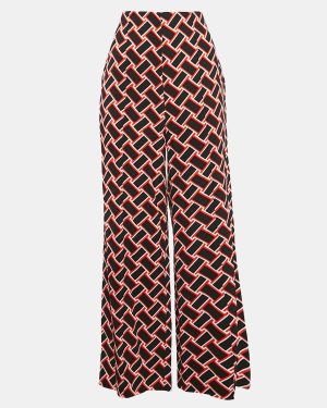 Diane Von Furstenberg Black/Red Geometric Print Crepe Wide-Leg Trousers M