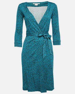 Diane Von Furstenberg Blue Floral Print Silk Jersey Wrap Dress S