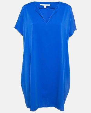 Diane Von Furstenberg Blue Stretch Satin Shift Dress M