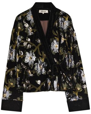 Diane Von Furstenberg Ciro Sequin-embellished Velvet Wrap Jacket - Black - L (UK14 / L)