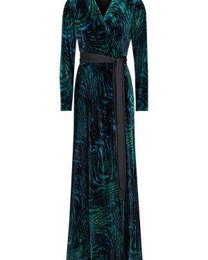 Diane Von Furstenberg Jareth Printed Velvet Maxi Wrap Dress - Dark Green - 12 (UK 16 /xl)