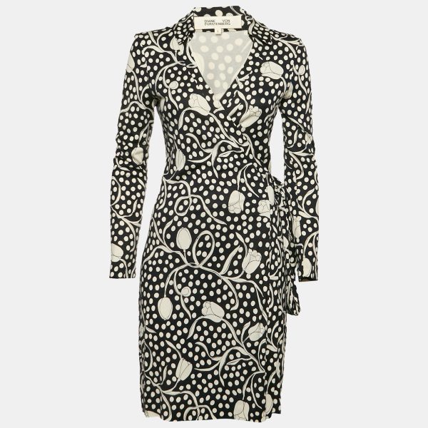 Diane Von Furstenberg Navy Blue/White Floral Print Jersey Wrap Dress S