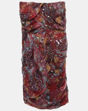 Diane Von Furstenberg Red Printed Silk Embellished Garvin Strapless Mini Dress S