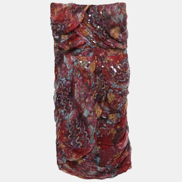 Diane Von Furstenberg Red Printed Silk Embellished Garvin Strapless Mini Dress S
