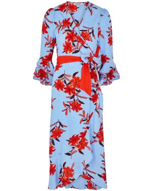 Diane Von Furstenberg Rollins Blue Floral-print Wrap Dress - 12