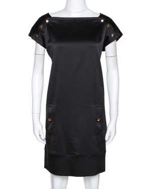 Diane von Furstenberg Black Textured Silk Pisco Shift Dress M