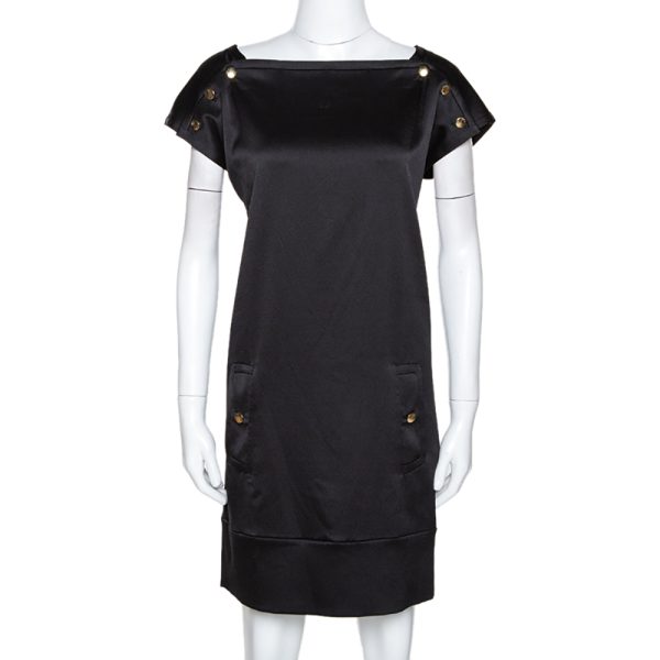 Diane von Furstenberg Black Textured Silk Pisco Shift Dress M