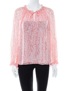 Diane von Furstenberg Pink Coral Print Silk Wynn Blouse M