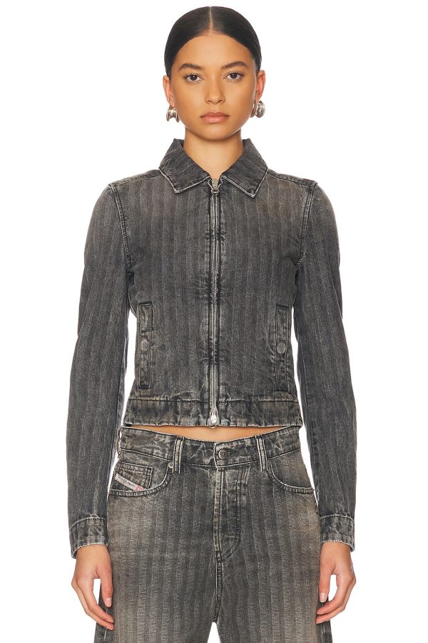 Diesel Cropped Denim Jacket in Charcoal - Charcoal. Size L (also in M, S, XS).