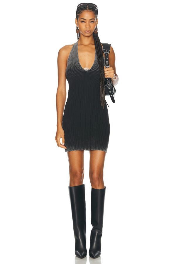 Diesel Halter Mini Dress in Deep & Black - Black. Size S (also in ).