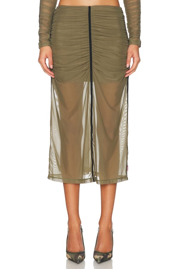 Diesel High Waisted Midi Skirt in Green - Green. Size L (also in M, S, XS).