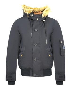 Diesel W-Jame-21 Faux Fur Trimmed Black Bomber Jacket