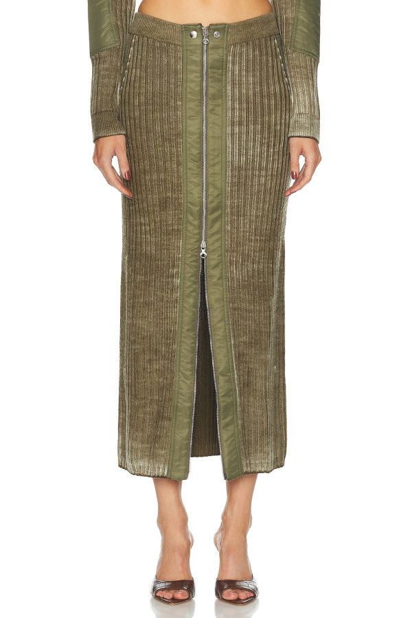 Diesel Zip Front Maxi Skirt in Olive & Green - Olive. Size L (also in M, S).