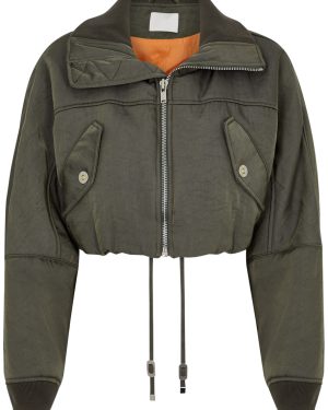 Dion Lee Cropped Nylon Bomber Jacket - Khaki - 8 (UK8 / S)