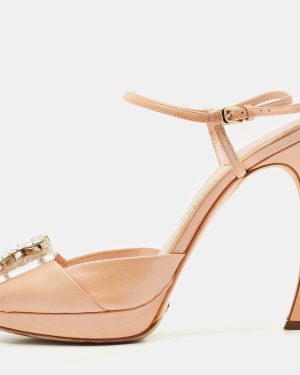 Dior Beige/Transparent Leather Crystal Embellished Ankle Strap Sandals Size 37