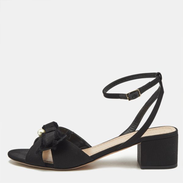 Dior Black Canvas Pear Embellished Ankle Strap Sandals Size 41