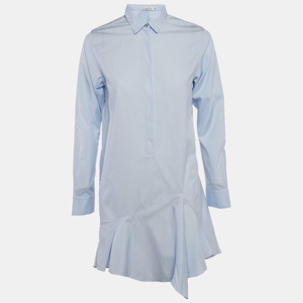 Dior Blue Stripe Cotton Asymmetric Mini Dress S
