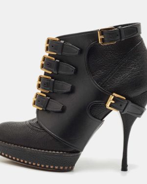 Dior Brown Leather Cavaliere Platform Ankle Boots Size 37