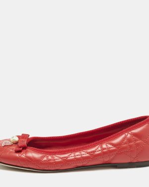 Dior Red Cannage Quilted Leather Bow Ballet Flats Size 37