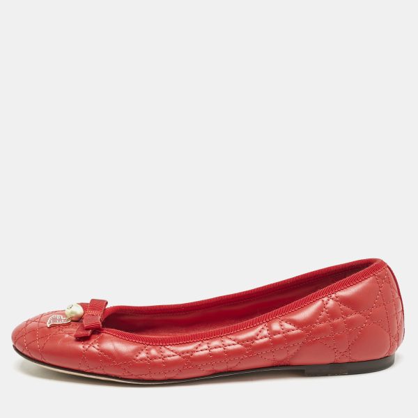 Dior Red Cannage Quilted Leather Bow Ballet Flats Size 37